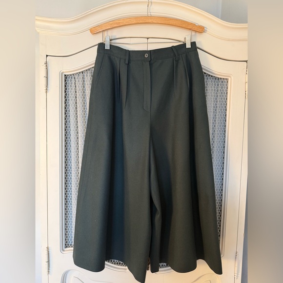 Pendleton Pants - Vintage Pendleton Dark Green Wide Leg Culotte Gaucho High Waisted Trouser Pant